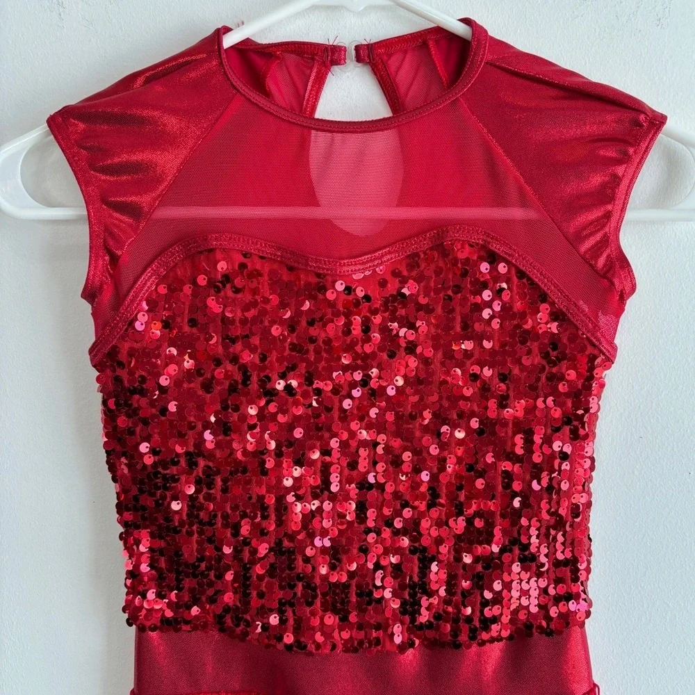 Weissman A Different Beat 10178 Sz MC Showtime Dance Costume Skating Red Fringe